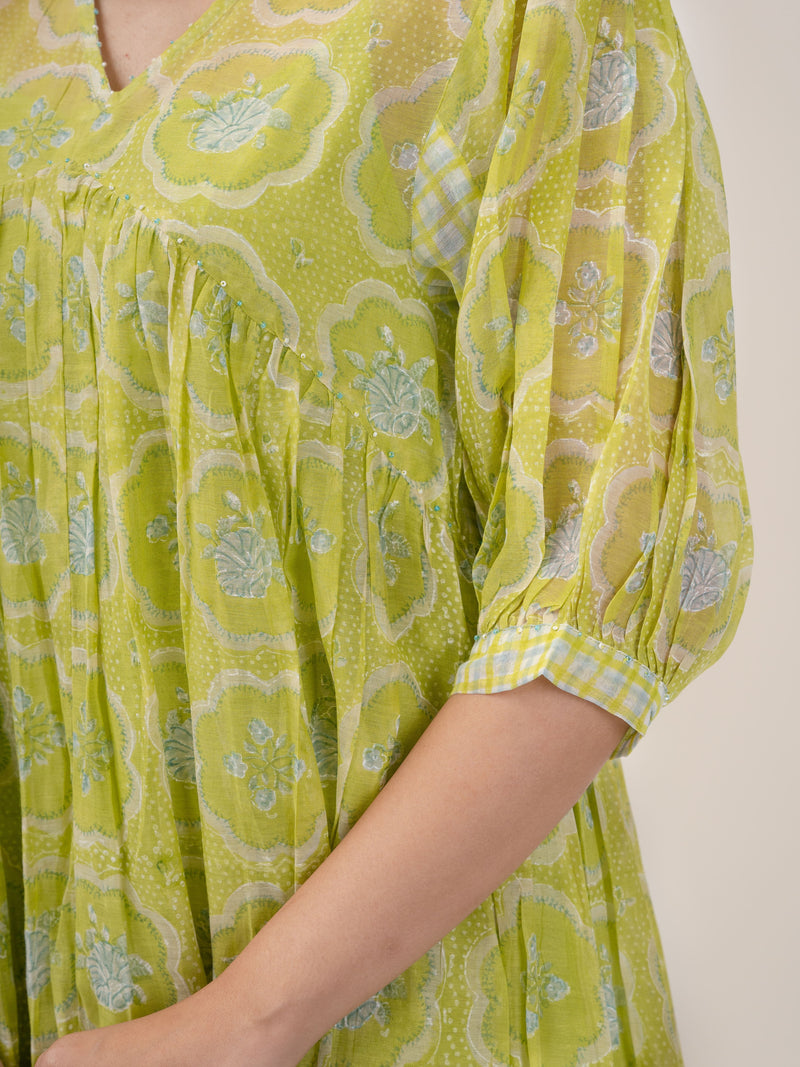 Cotton Hand Block Printed Dress - Green