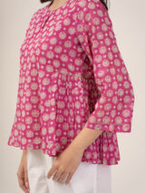 Cotton Hand Block Printed Top - Pink