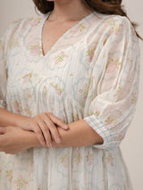 Cotton Hand Block Printed Dress - White
