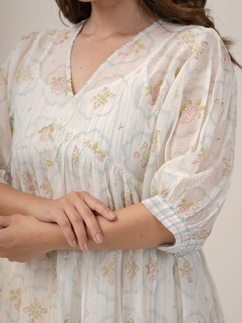 Cotton Hand Block Printed Dress - White