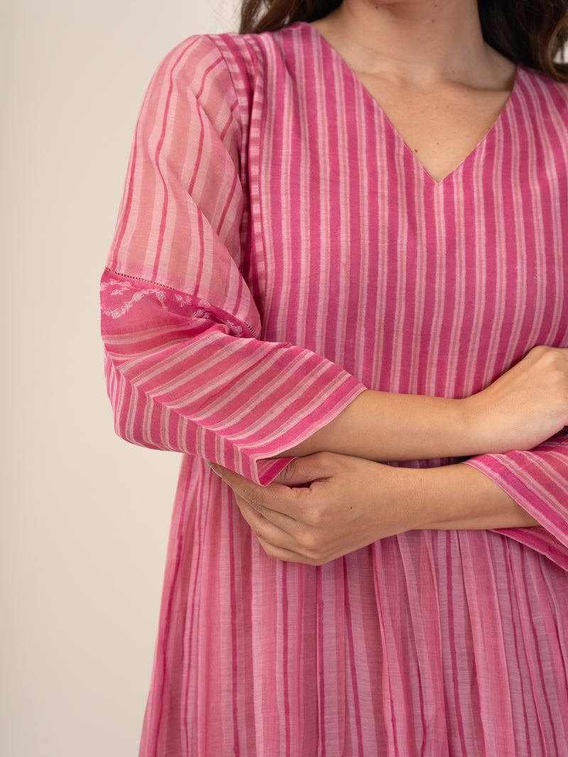 Cotton Hand Block Printed kurta- Pink