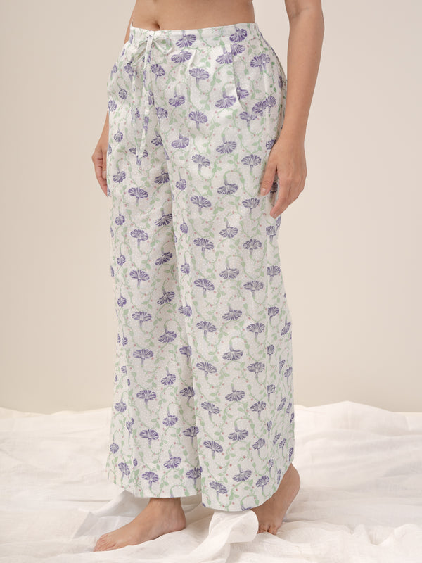 Cotton Hand Block Printed Palazzo - White
