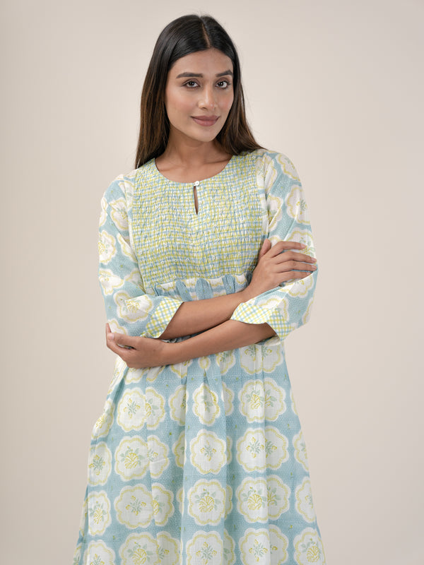 Cotton Hand Block Printed Kurta - Blue