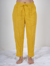 Cotton Co-ord Set with Pants and Round Neck Top- Yellow