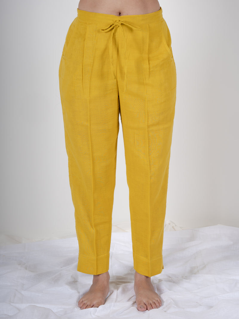 Cotton Co-ord Set with Pants and Round Neck Top- Yellow