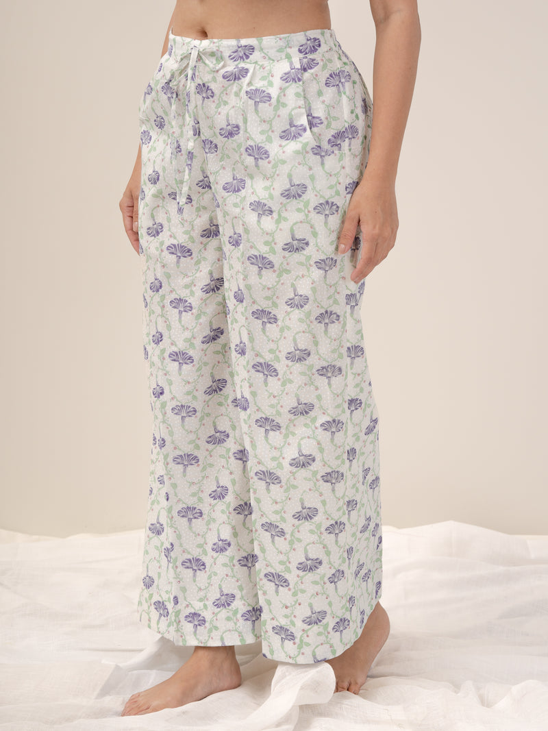 Cotton Hand Block Printed Palazzo - White