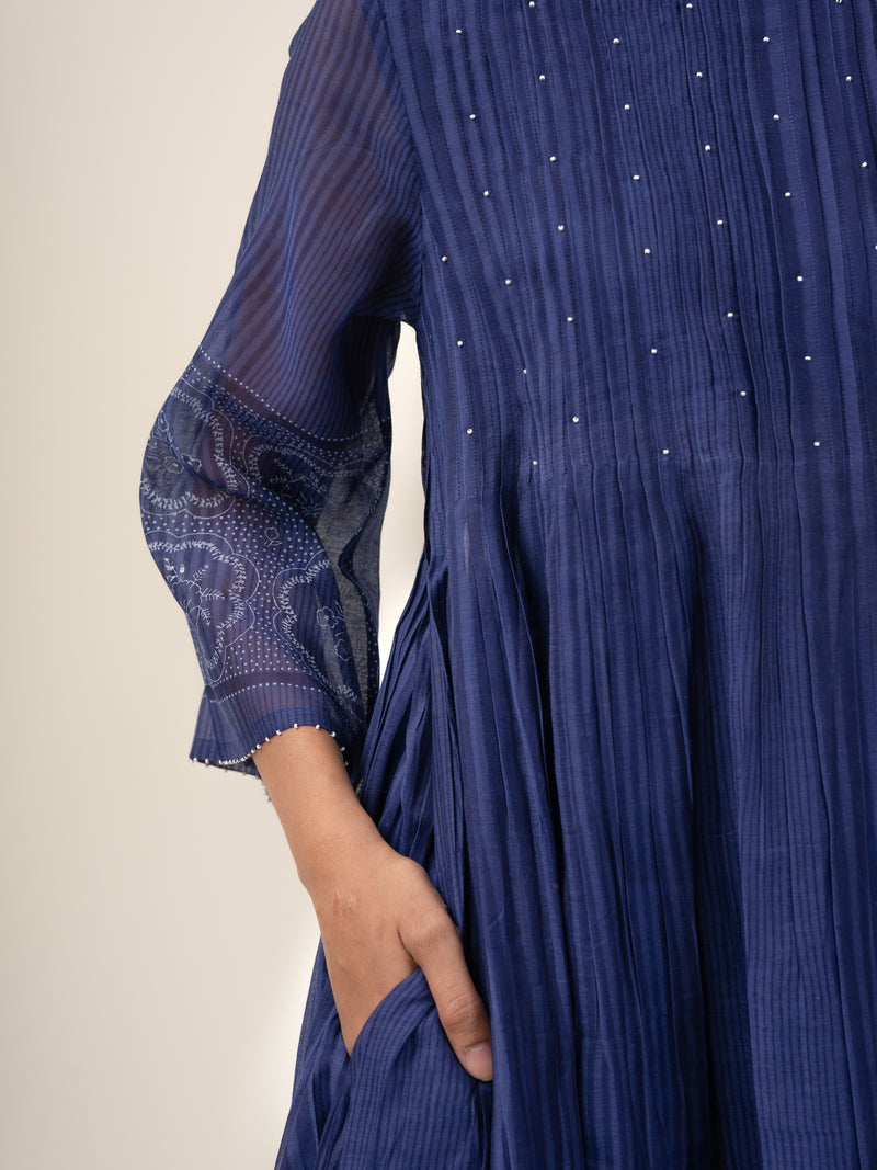 Cotton Hand Block Printed Dress - Blue