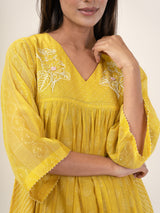 Chanderi V Neck Straight Kurta - Yellow