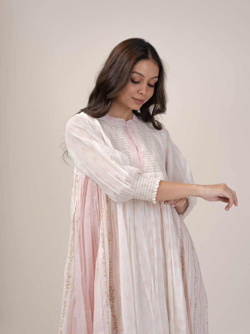 Cotton Hand Block Printed Dress - Pink