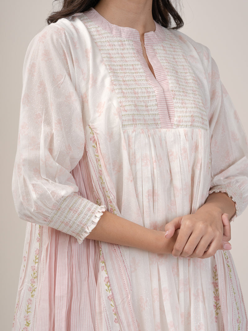 Cotton Hand Block Printed Dress - Pink