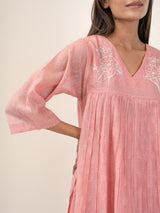 Chanderi V Neck Straight Kurta - Pink