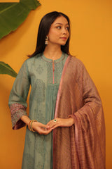 Chanderi Kurta With Embroidery Work - Teal