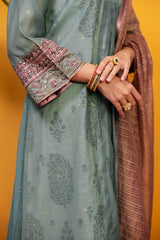 Chanderi Kurta With Embroidery Work - Teal