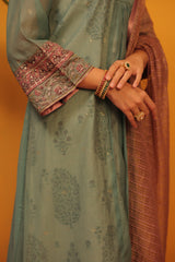 Chanderi Kurta With Embroidery Work - Teal