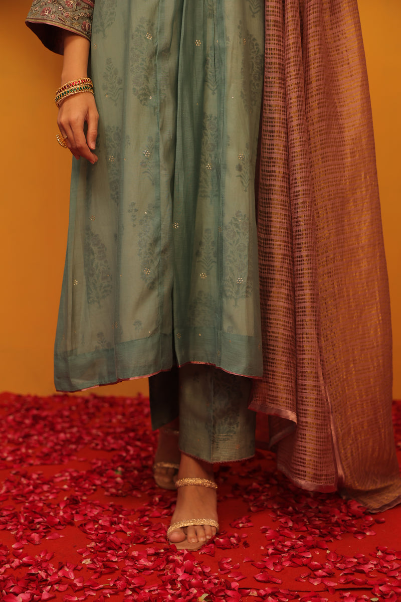 Chanderi Parallel - Teal