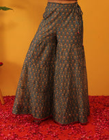 Hand Block Printed Sharara With Drawstring Waistband - Blue