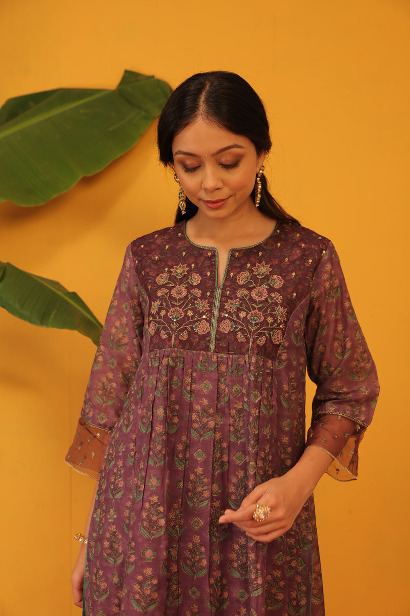 Chanderi Hand Work Kurta - Purple