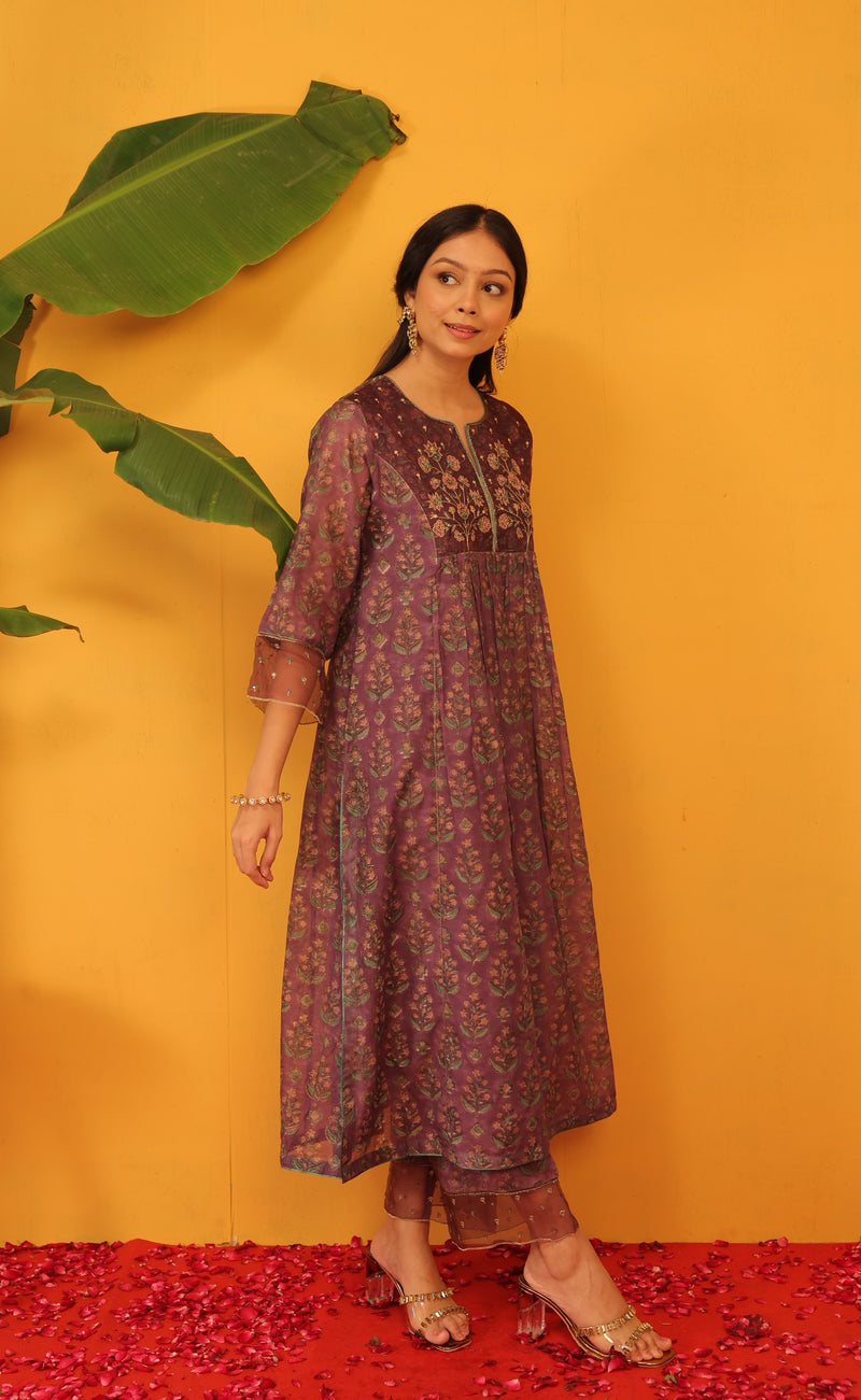 Chanderi Hand Work Kurta - Purple