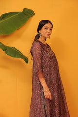 Chanderi Hand Work Kurta - Purple