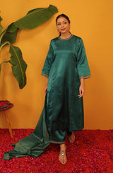 Mashru Hand Work Kurta - Green