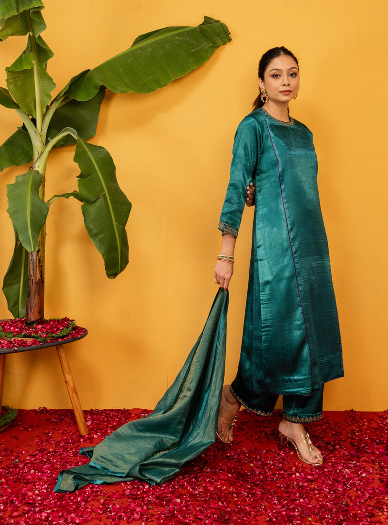 Silk Zari Dupatta - Green