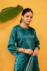 Mashru Hand Work Kurta - Green