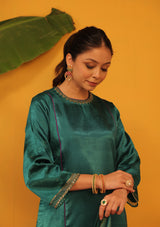 Mashru Hand Work Kurta - Green