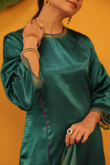 Mashru Hand Work Kurta - Green