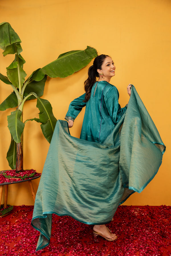 Silk Zari Dupatta - Green