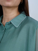 Green Chanderi Embroidered Oversized Shirt