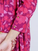 Pink Floral Screen-Print Pleated Midi Dress