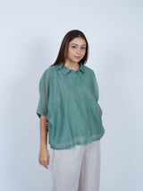 Green Chanderi Embroidered Oversized Shirt