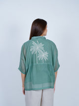 Green Chanderi Embroidered Oversized Shirt