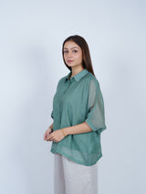Green Chanderi Embroidered Oversized Shirt