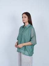 Green Chanderi Embroidered Oversized Shirt