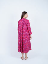 Pink Floral Screen-Print Pleated Midi Dress