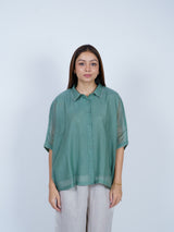Green Chanderi Embroidered Oversized Shirt
