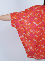 Orange Floral Oversized Cotton Shirt