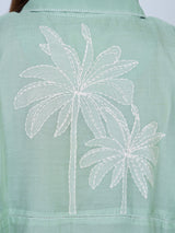 Green Chanderi Embroidered Oversized Shirt