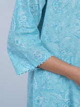 Blue Floral Hand Block Printed Cotton Kurta