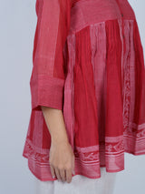 Red Block Printed Chanderi Flared Top