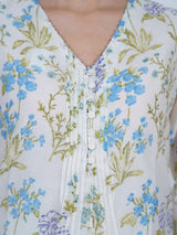 White Floral Hand Block Printed Chanderi Tunic Top