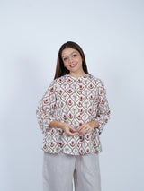 White Hand Block Printed Palm & Floral Cotton Top