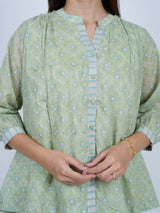 Green Floral Hand Block Printed Cotton Top