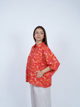 Orange Floral Oversized Cotton Shirt