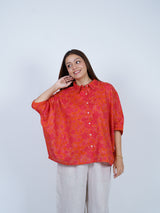 Orange & Pink Floral Oversized Cotton Shirt