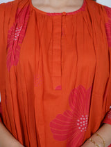 Orange Pleated Floral Cotton Top