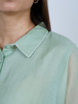 Green Chanderi Embroidered Oversized Shirt