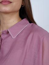 Pink Chanderi Embroidered Oversized Shirt