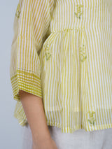 Green Striped Chanderi Peplum Top